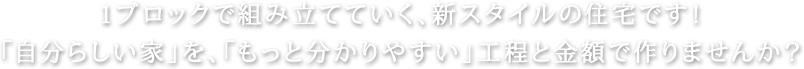 1ブロックで組み立てていく、新スタイルの住宅です！「自分らしい家」を、「もっと分かりやすい」工程と金額で作りませんか？