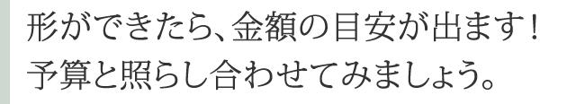 形ができたら、金額の目安が出ます！予算と照らし合わせてみましょう。